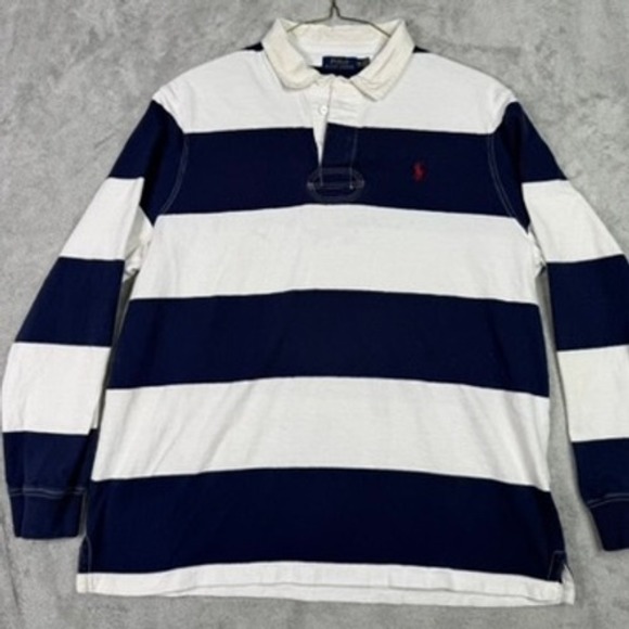 Polo Ralph Lauren Other - Polo Ralph Lauren Rugby Shirt Mens XXL White Navy Stripe Long Sleeve Polo Pony